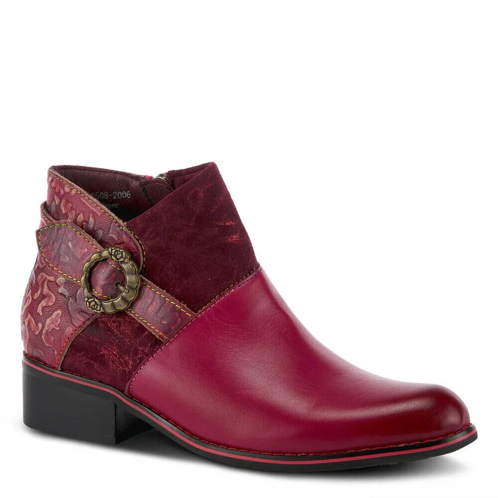 L’Artiste by Spring Step Womens Tiatia Leather Ankle Bootie - Bordeaux NEW